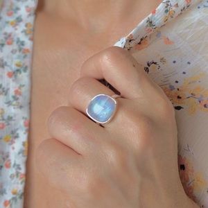 Rainbow Moonstone Ring Sterling Silver US 6.5